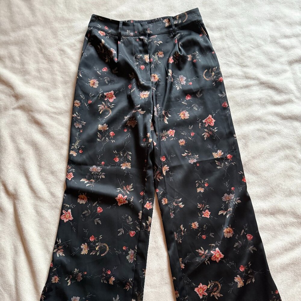All Saints Black Floral Wide-Leg Trousers
